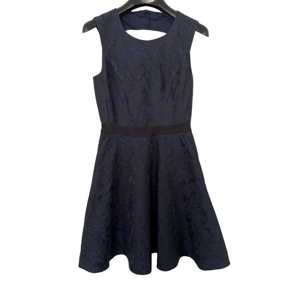 Reiss Natalie Blu Jacquard Mini Dress Sz 4 Fit & Flare Navy Blue Black - Picture 6 of 9